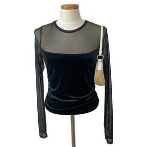 Y2K Whimsigoth Sheer Velvet Mesh Long Sleeve Top Women M Black Fairy Grunge